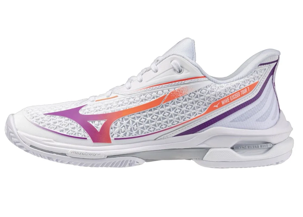 Женские Кроссовки теннисные Mizuno Wave Exceed Tour 7 CC - white/dahlia/lava orange