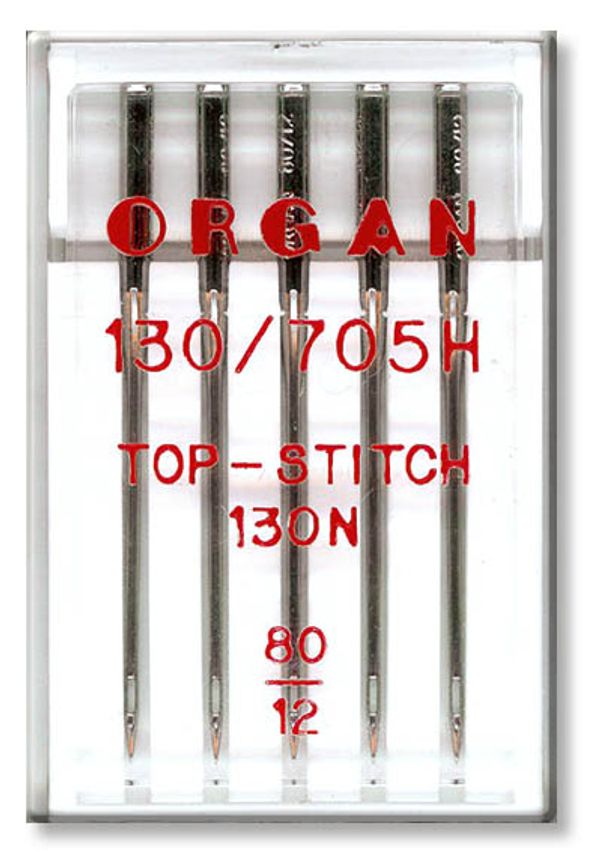 Иглы для швейных машин для отстрачивания top stitch 130/705 H, №80, 5 игл, в пенале, 5600080 80, ORGAN