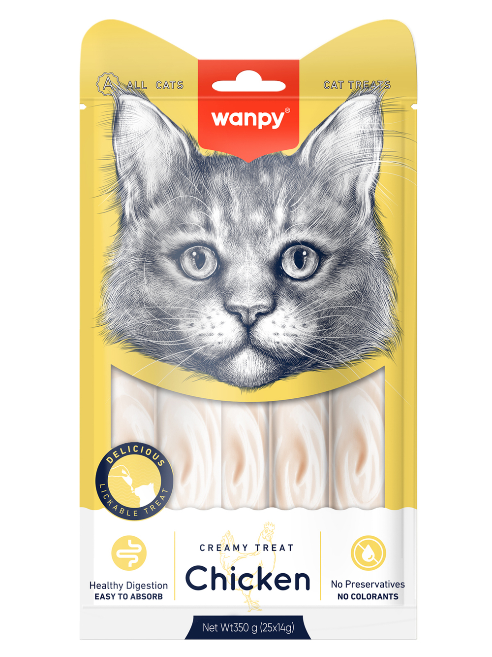Wanpy Cat Лакомство для кошек "нежное пюре" из курицы 25 шт х 14 г