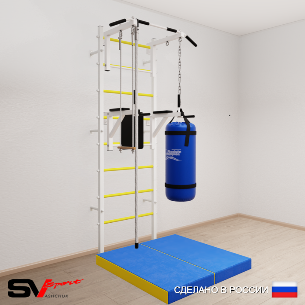 Шведская стенка Sv Sport 5765 (Турник стандарт/Брусья/Канат/Трапеция/Цепь/Мешок 15кг/Мат 1м)