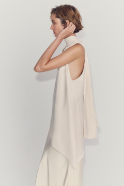 ZARA АСИММЕТРИЧНЫЙ ТОП С ЗАВЯЗКАМИ — ZW COLLECTION, ЭКРЮ