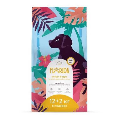 Florida Medium Adult Курица/яблоко для собак 12+2 кг