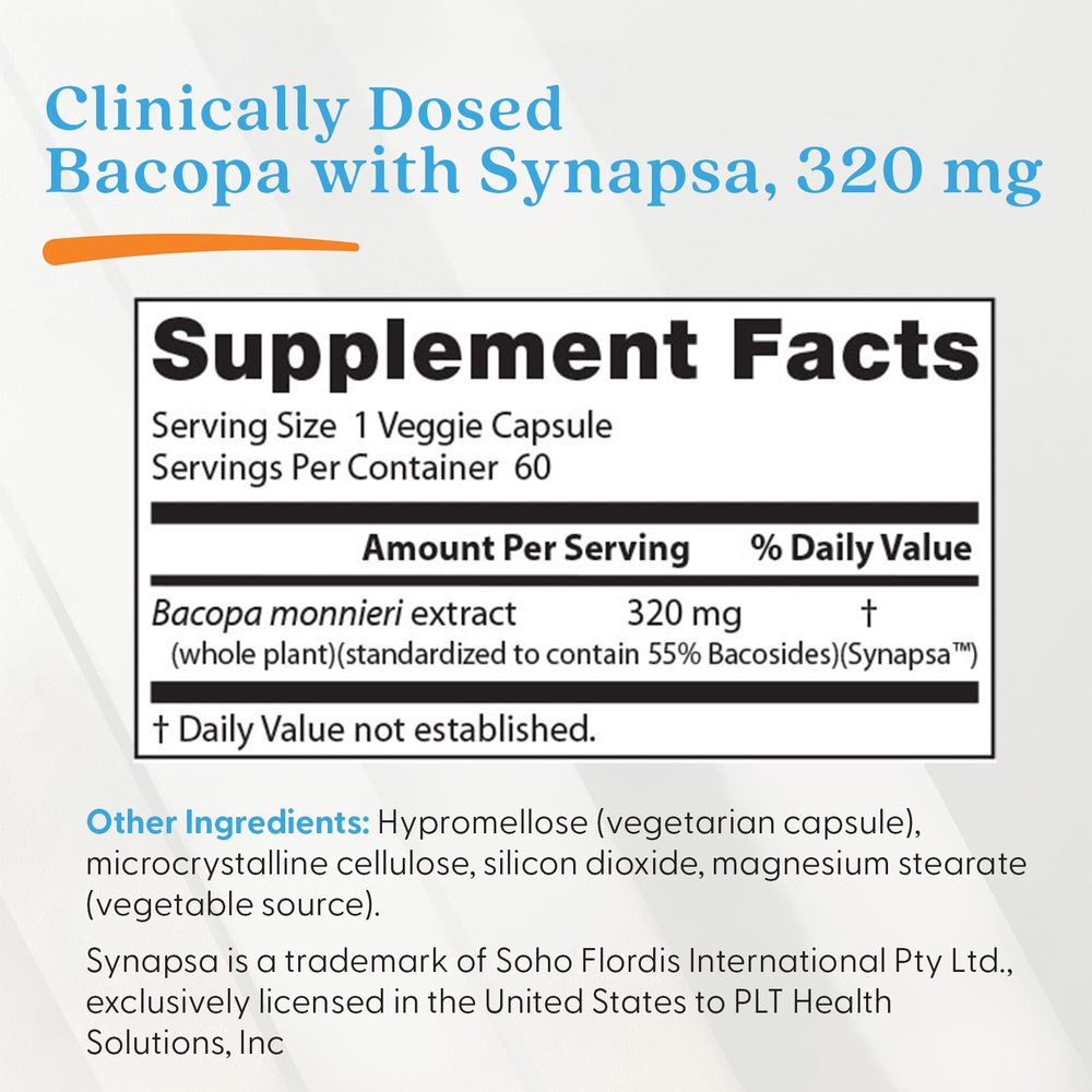 Doctor's Best, бакопа с Synapsa, 320 мг, 60 вегетарианских капсул