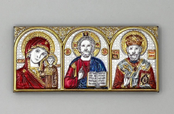 Спаситель, Казанская БМ, Николай Чудотворец, триптих, эмаль, 34х77 — детальный вид