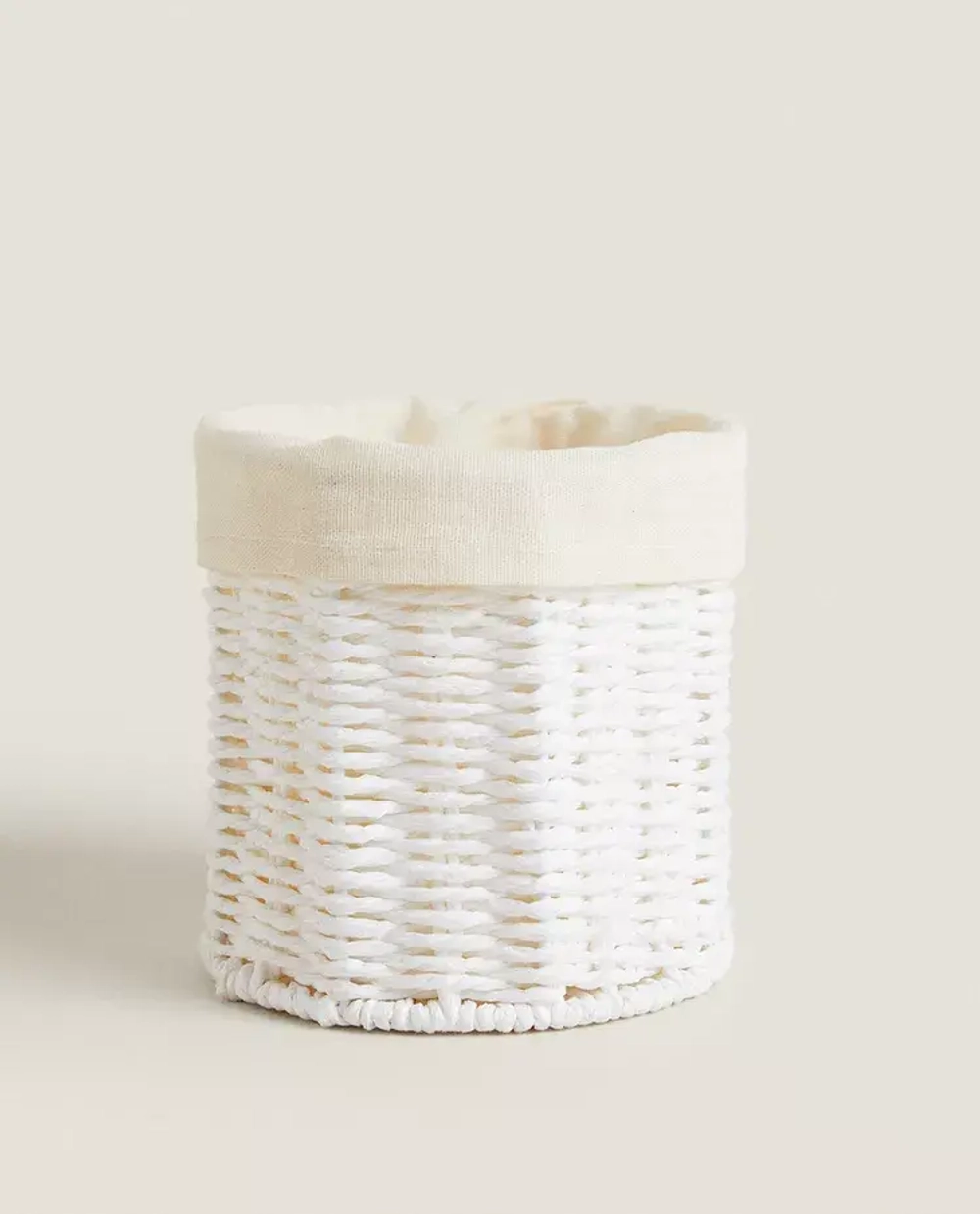 ZARA HOME КРУГЛАЯ КОРЗИНА С ПОДКЛАДКОЙ ИЗО ЛЬНА, БЕЛЫЙ