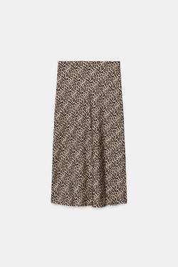ZARA АТЛАСНАЯ ЮБКА МИДИ С АНИМАЛИСТИЧЕСКИМ ПРИНТОМ, ЛЕОПАРДОВЫЙ/НЕЖНО-КОРИЧНЕВЫЙ