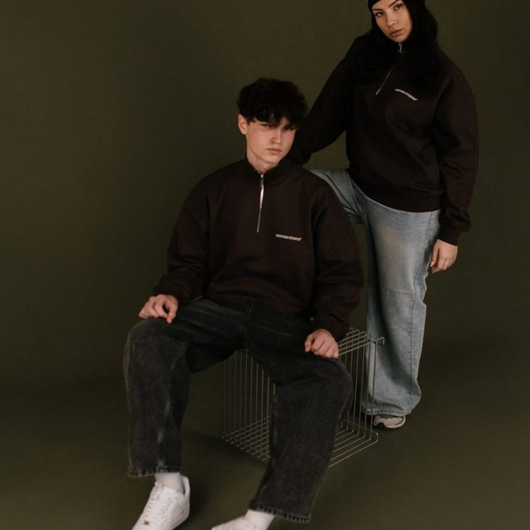 Cвитшот UNIFORM Half-zip Heavy STUDIOS, коричневый