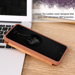 Кожаный чехол книжка коричневого цвета от Nillkin для Samsung Galaxy S25, серия Qin Pro Leather с сдвижной защитной шторкой для камеры