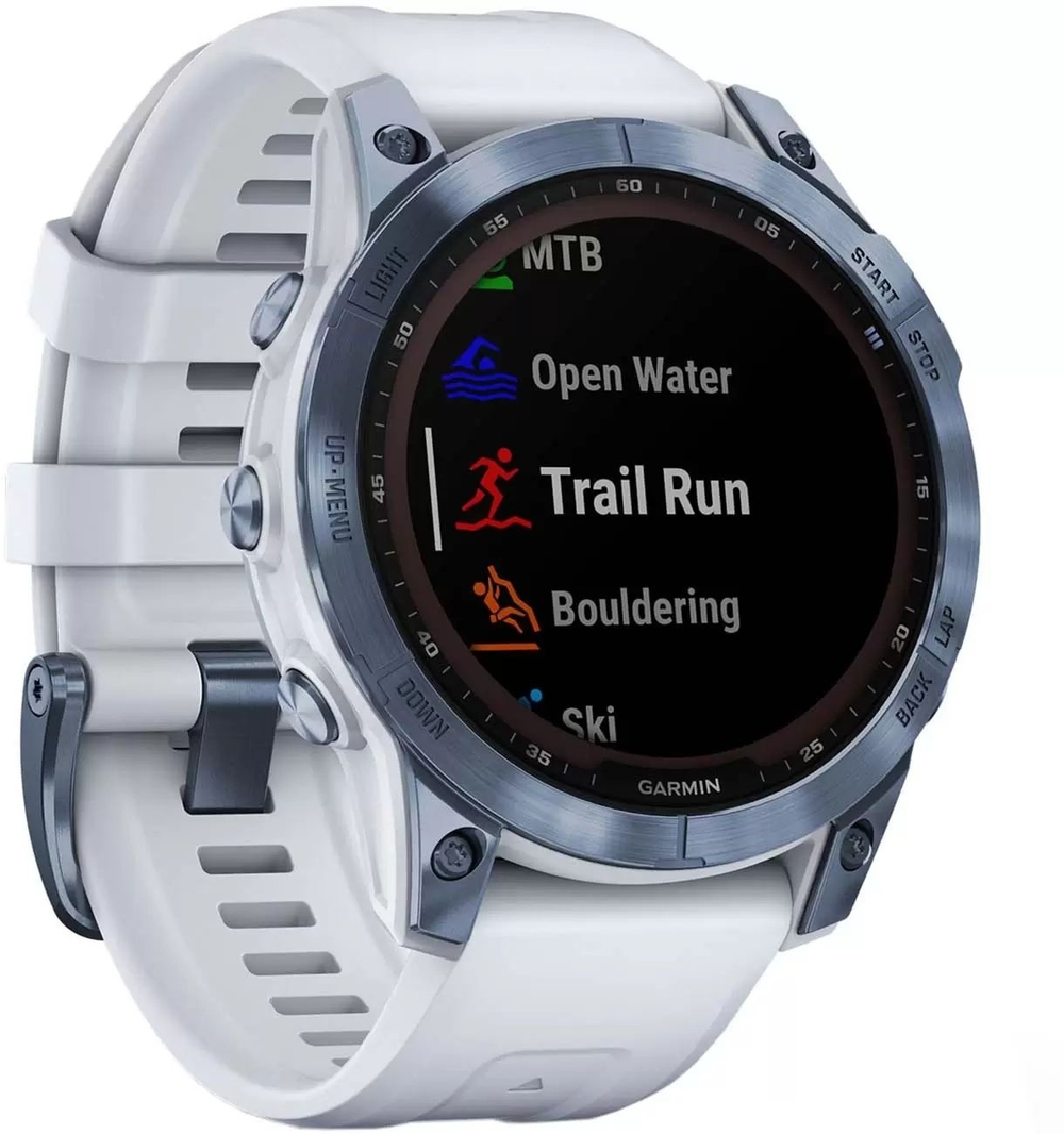 Умные часы Garmin Fenix 7 Sapphire Solar Титан Mineral Blue DLC с ремешком из белого камня 47 мм