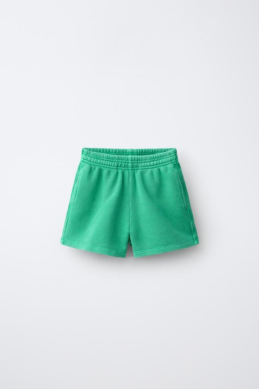 ZARA ОДНОТОННЫЕ ШОРТЫ ИЗ ТКАНИ ПИКЕ, ЗЕЛЕНЫЙ