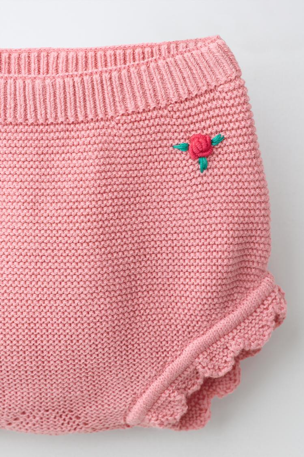 ZARA ТРИКОТАЖНЫЕ ТРУСЫ С ВЫШИВКОЙ И КРУЖЕВОМ, БЛЕДНО-РОЗОВЫЙ