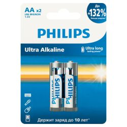 Батарейки Philips LR6E2W/51 АА алкалиновые 1,5v 2 шт. LR6-2BL Ultra (2/24/144/11520) | Батарейки Щелочные (Алкалиновые)