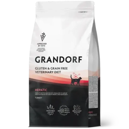 Сухой корм GRANDORF VETERINARY DIET Cat HEPATIC, Полнорационный диетический корм для кошек, для поддержания функции печени при ХПН индейка 2кг