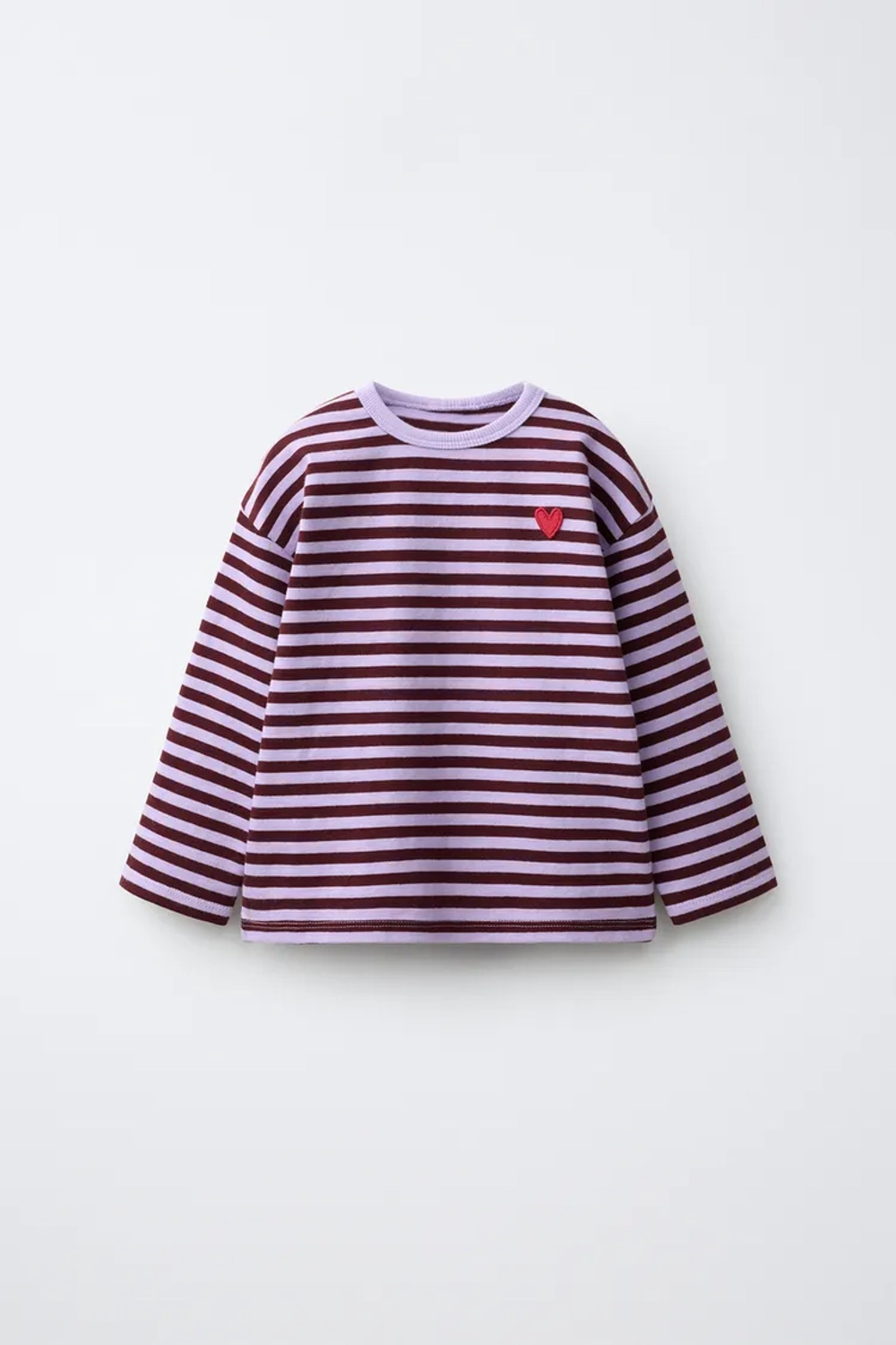 ZARA ЛОНГСЛИВ В ПОЛОСКУ С ВЫШИВКОЙ «СЕРДЦЕ», ЦВЕТ МАЛЬВЫ