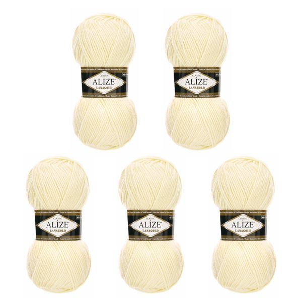 Пряжа Alize (Ализе) Lana Gold / уп.5 мот. по 100 г, 240м, 001 кремовый A