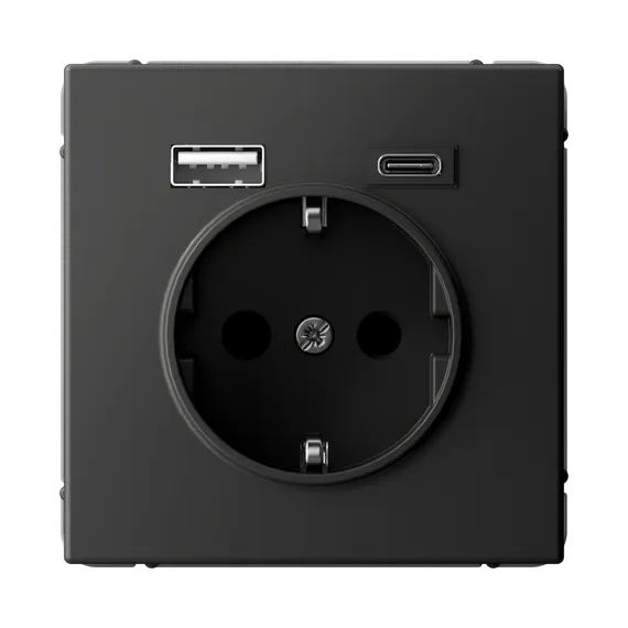 Розетка с USB A+C с заземлением и защитными шторками Systeme Electric ArtGallery Базальт GAL001432