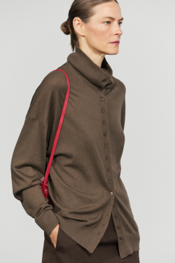 Massimo Dutti Кардиган из шерсти с высоким воротником и пуговицами, хаки