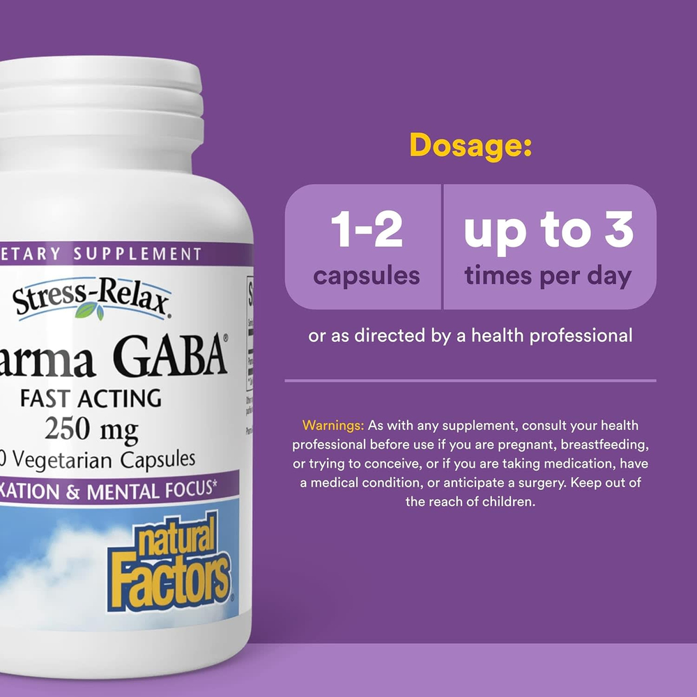 Natural Factors, Stress-Relax®, Pharma GABA®, 250 мг, 60 вегетарианских капсул
