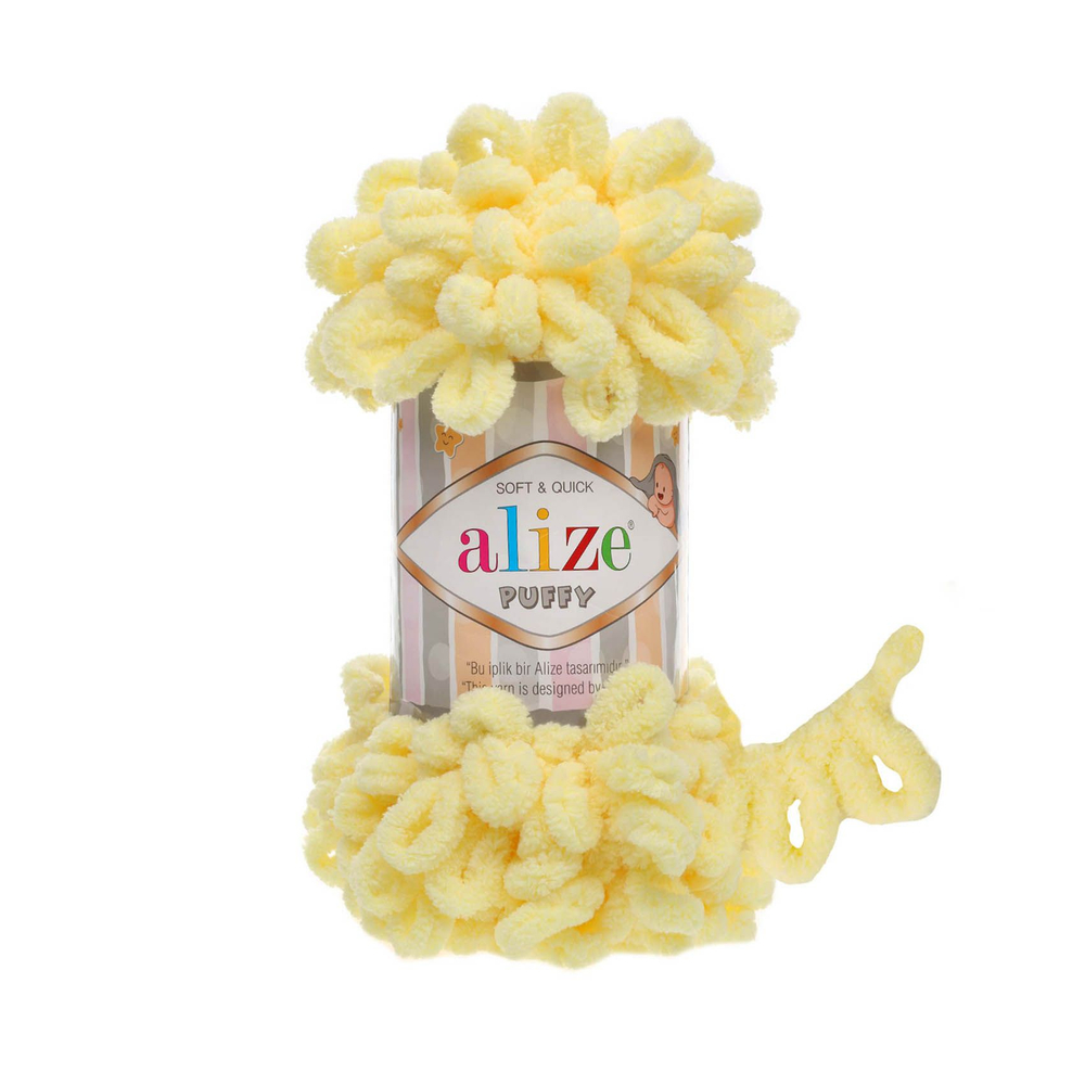 Пуффи (Puffy) пряжа Alize 100%микрополиэстер 5х100г/9,2 м 13 св.желтый