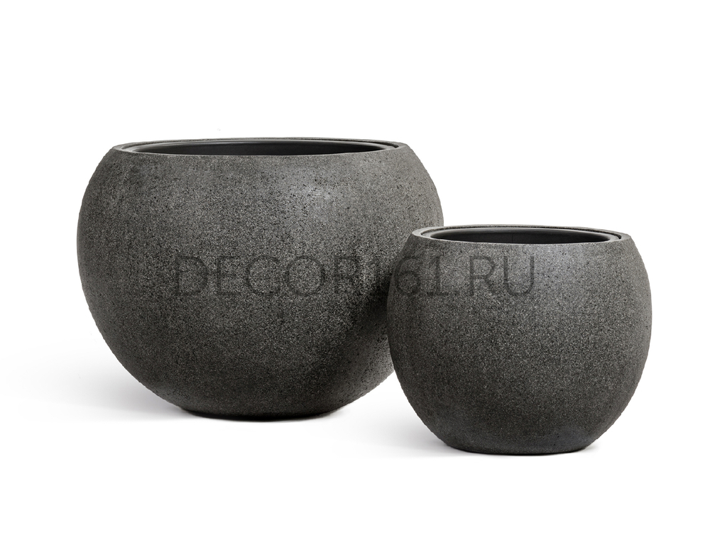 Кашпо TREEZ Effectory Stone Большая полусфера Тёмно-серый камень д-60 см, в-43 см 41.3319-01-025-GR-60