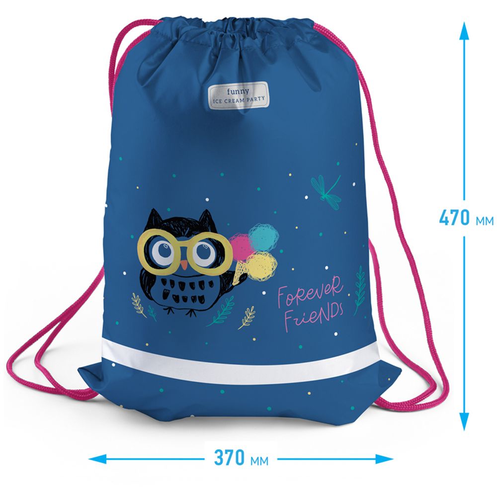Мешок для обуви 1 отделение, Berlingo Funny owl 46х36см, сеточка, светоот.лента