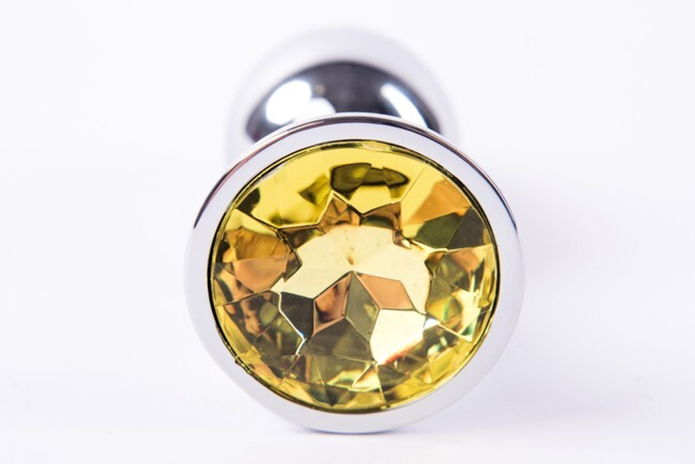 Анальная пробка металлическая серебристая с желтым кристаллом Onjoy Metal Plug Silver Small (Цвет: серебряный с желтым)
