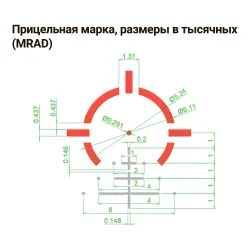 Призматический прицел ARKON Prizm 3x18 / Аркон Призма 3 на 18 - схема прицельной марки с размерами в тысячных MRAD