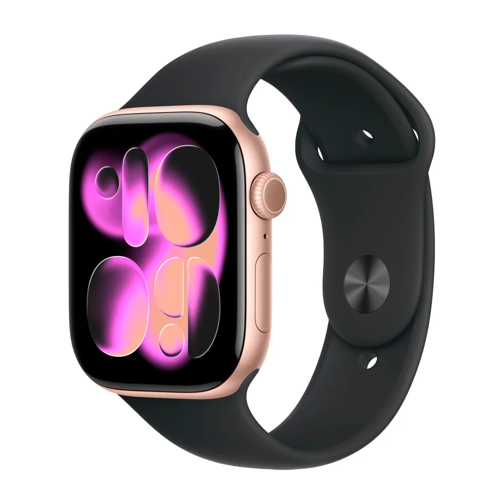 Умные часы Apple Watch Series 11 GPS, 46mm, Rose Gold Aluminium Case with Black Sport Band, S/M