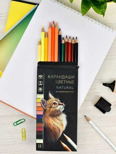 Набор цветных карандашей деревянных, НАТУРЕЛЬ, 12 цв.