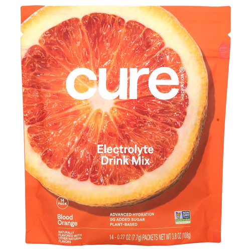 Cure Hydration, Смесь для приготовления электролитов, красный апельсин, 14 пакетиков по 7,7 г (0,27 унции)