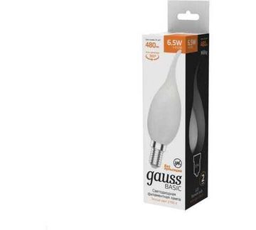 Лампа Свеча на ветру 4,5W 380lm 2700К Е14 milky LED 1045115 Filament Basic Gauss