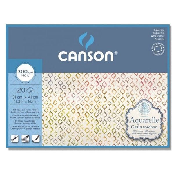 Блок для акварели AquarellCP Torchon 300 г/м², A3 41х31 см, склейка с четырех сторон 20 л, крупнозернистая, Canson