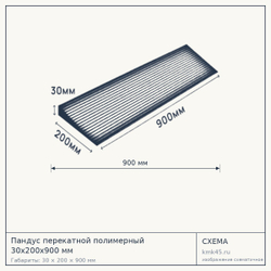 Схема с габаритами: Пандус перекатной полимерный 30х200х900 мм