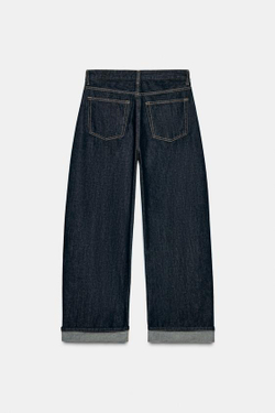 ZARA ДЖИНСЫ TRF BAGGY FOLDED СО СРЕДНЕЙ ПОСАДКОЙ, ТЕМНЫЙ ИНДИГО
