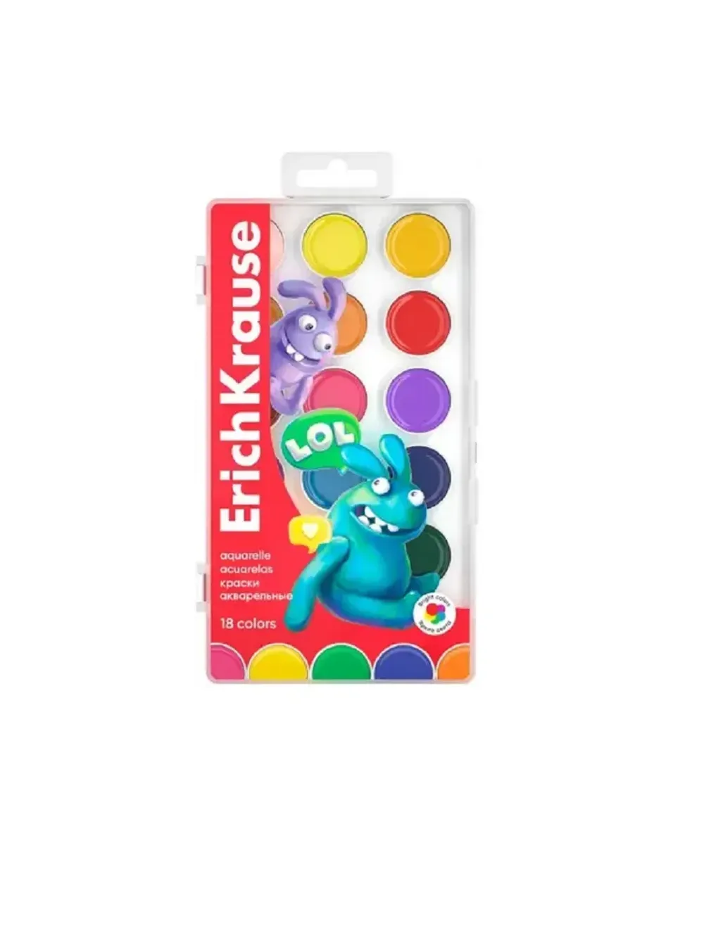 Краски акварельные ErichKrause Jolly Friends 18 цветов (в пластиковой коробке с европодвесом) Арт-61367