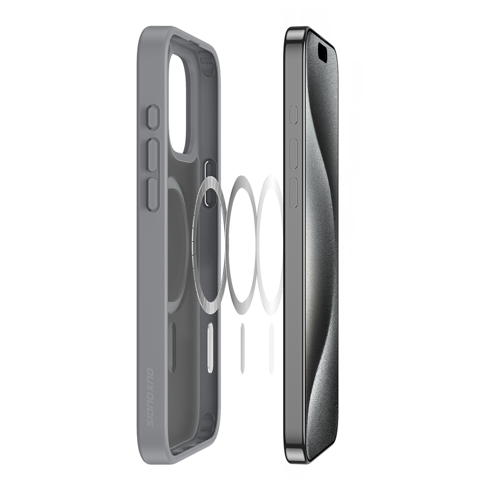 Прозрачный матовый чехол с серыми рамками и с MagSafe от Dux Ducis для iPhone 15 Pro, серия Yind Series Case