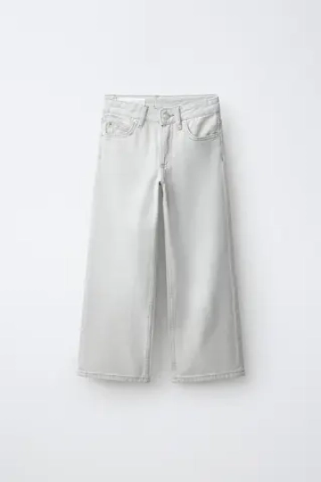 ZARA ДЖИНСЫ WIDE LEG СО СТРАЗАМИ, СЕРЫЙ МЕЛАНЖ