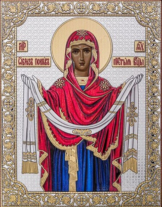 Покрова БМ, икона прямоугольная без рамки, белое дерево, эмаль 175х225