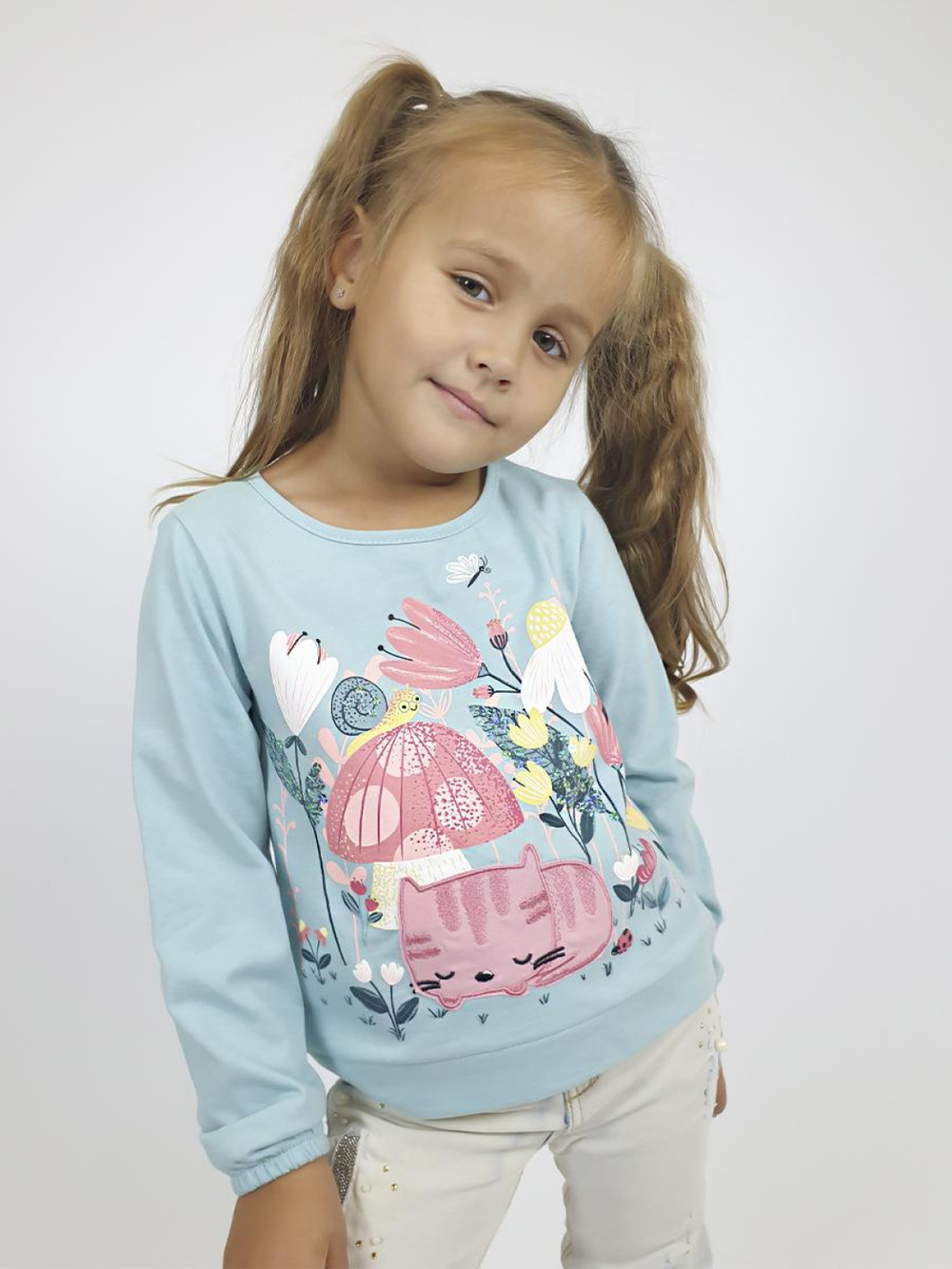16-147-5 Лонгслив для девочки Лунева