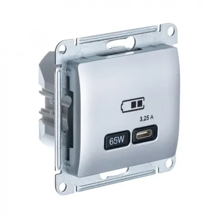 GLOSSA USB РОЗЕТКА тип-С 65Вт высокоскор.заряд. QC, PD, механизм, АЛЮМИНИЙ