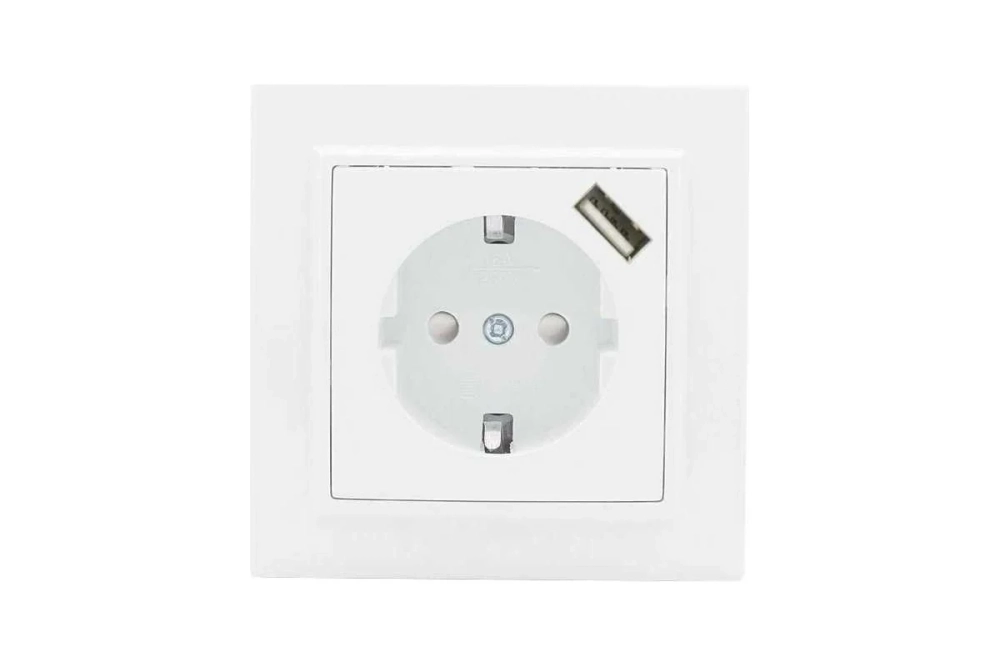 1-местная розетка EKF СП с/з Минск 16А белая с защитными шторками с USB 1А ERR16-028-100-USB