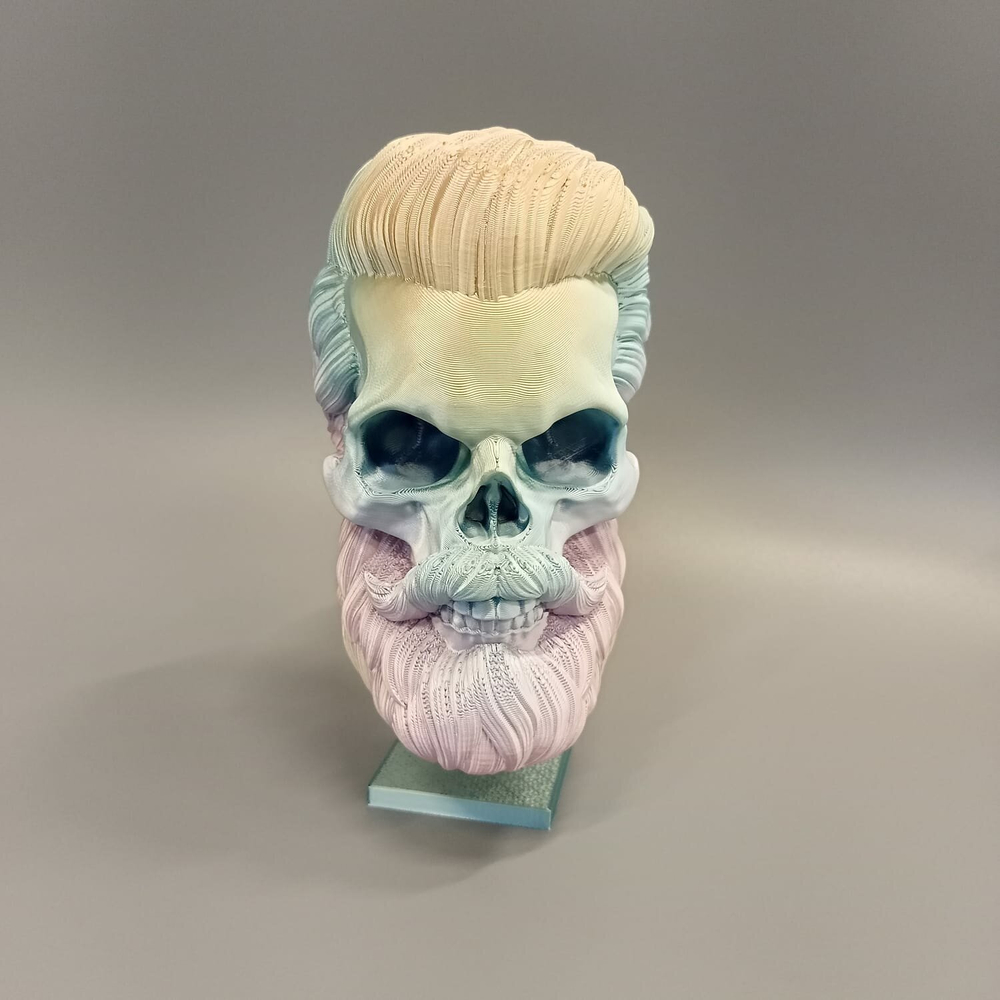 Бородатый череп фигурка для декора интерьера, арт-объект, 3D печать, 20 см., градиентный