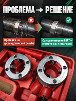 Клуппы трубные набор 3 шт 1/2"-1" BSPT с трещоткой