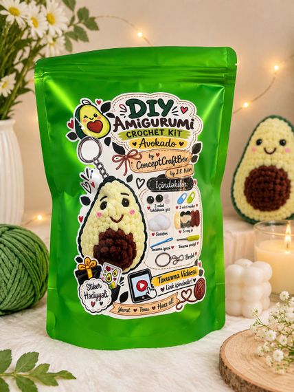 Toxunmanı öyrənmək istəyənlər üçün set: DİY Amigurumi crochet kit Avokado