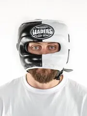 Шлем боксерский LEADERS LS с бамперной защитой BK/WH 1/2