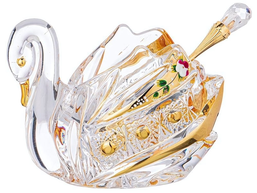 Икорница "Лебедь Gold glass" с ложкой