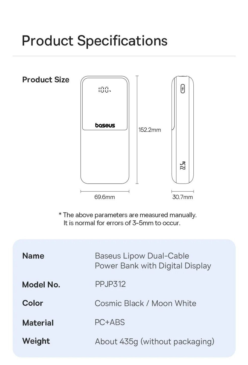 Внешний аккумулятор повербанк чёрный Power Bank 20000mAh 22.5W BASEUS