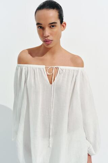 ZARA БЛУЗА ИЗ ЛЬНА — ZW COLLECTION, БЕЛЫЙ