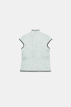 ZARA АТЛАСНЫЙ ТОП С КОНТРАСТНОЙ ОТДЕЛКОЙ И ЗАСТЕЖКОЙ, ЦВЕТ МОРСКОЙ ВОЛНЫ