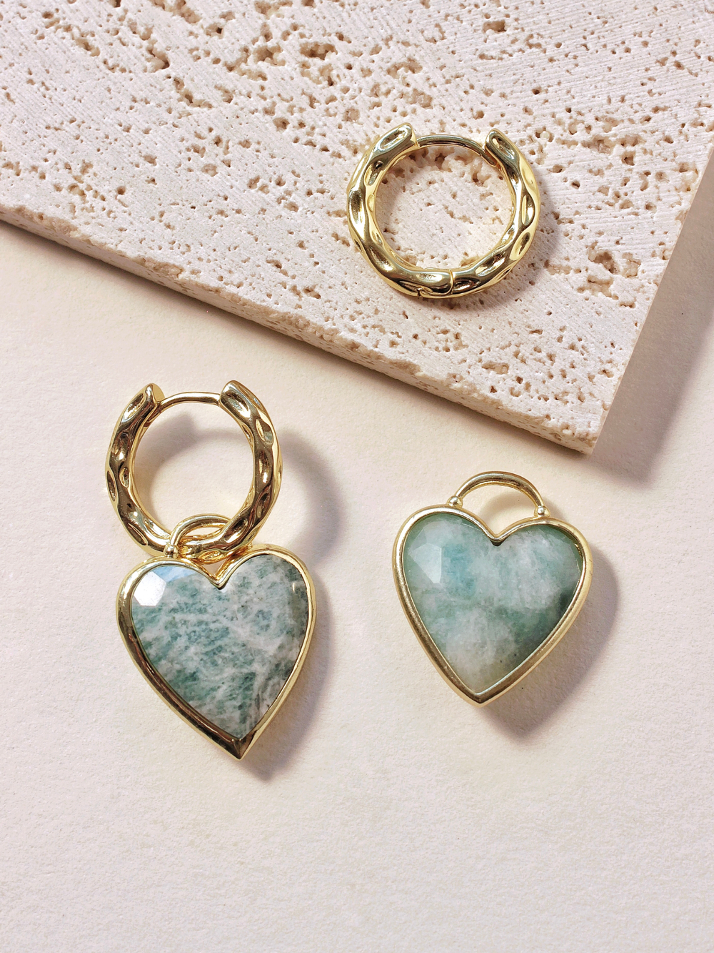 Серьги сердечки из амазонита